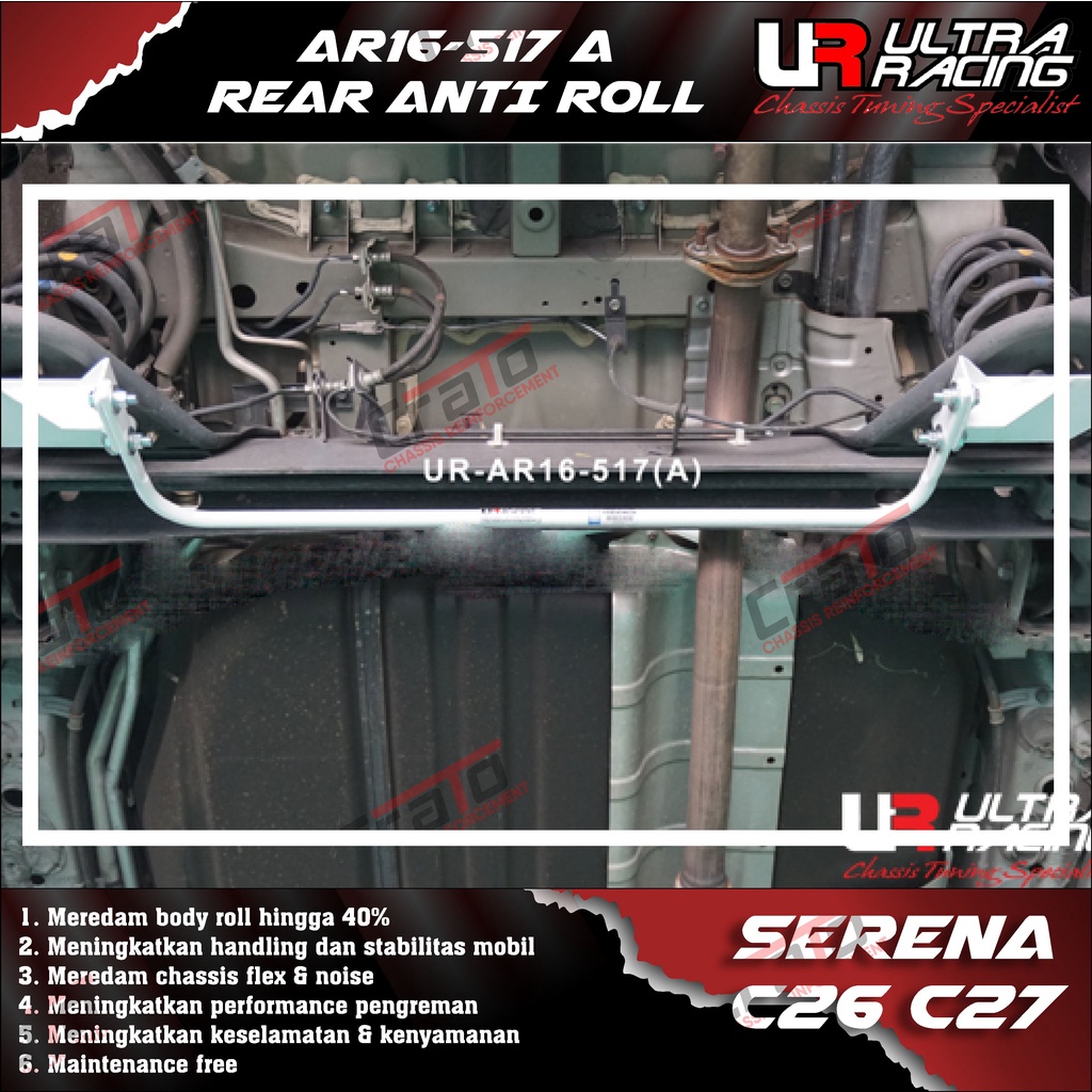 Aksesoris Stabiliser ULTRA RACING Safety Bar - Swaybar - Rear Anti Roll 16mm - Nissan Serena C26 C27