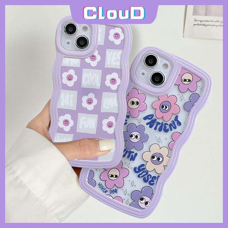 Casing Untuk Samsung A14 A04s A32 A13 A12 A03s A51 A21s A50 A52s A50s A03 A52 A23 M22 M32 A04 A20s M12 A02s A22 A31 A30s A11 Soft Ins Korea Kartun Lucu Smiley Flower Wavy Edge Case