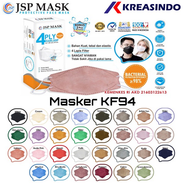 JSP Masker KF94 4 ply surgical mask Medis Kemenkes Box isi 5 / isi 25 pcs