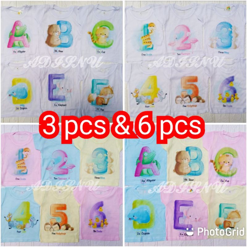 3 Pcs Atau  6 Pcs Kaos OBLONG Bayi Setali Harian Motif Karakter PUTIH Dan WARNA