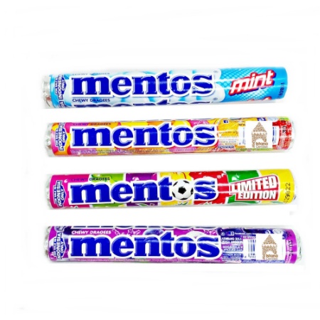 

MENTOS Roll Permen Chewy Dragees Mint / Fruit / Rainbow / Anggur 29 Gram