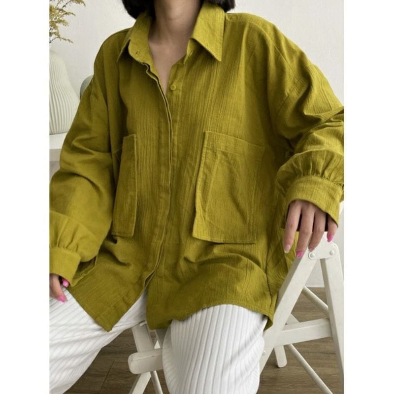 Kemeja Oversize Linen Wanita - Linen Crinkle Shirt - Atasan Wanita Lengan Panjang 9902