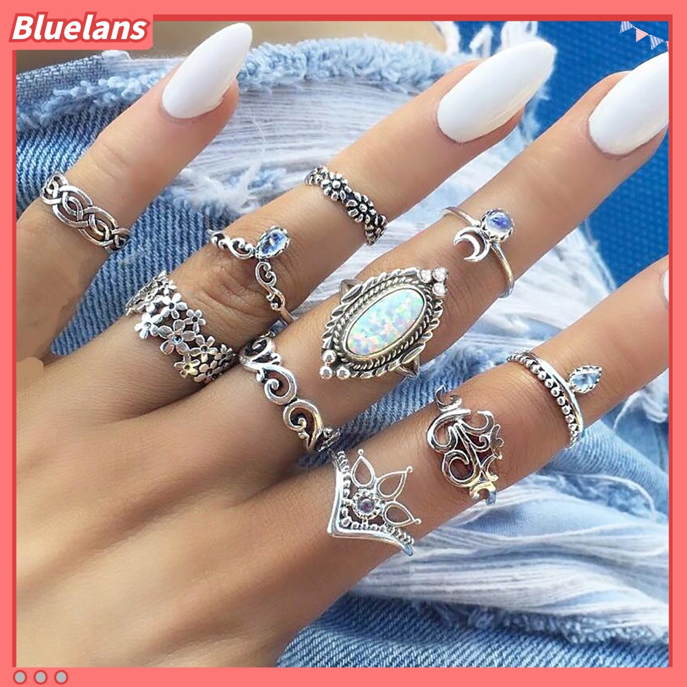 Bluelans 10Pcs Cincin Buku Jari Aneka Bentuk Gaya Retro Untuk Wanita