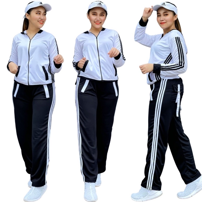 Set Training Olahraga Panjang Putih Hitam Ads Setelan Zumba Baju Zumba Aerobic Gym Fitness Stelan Go