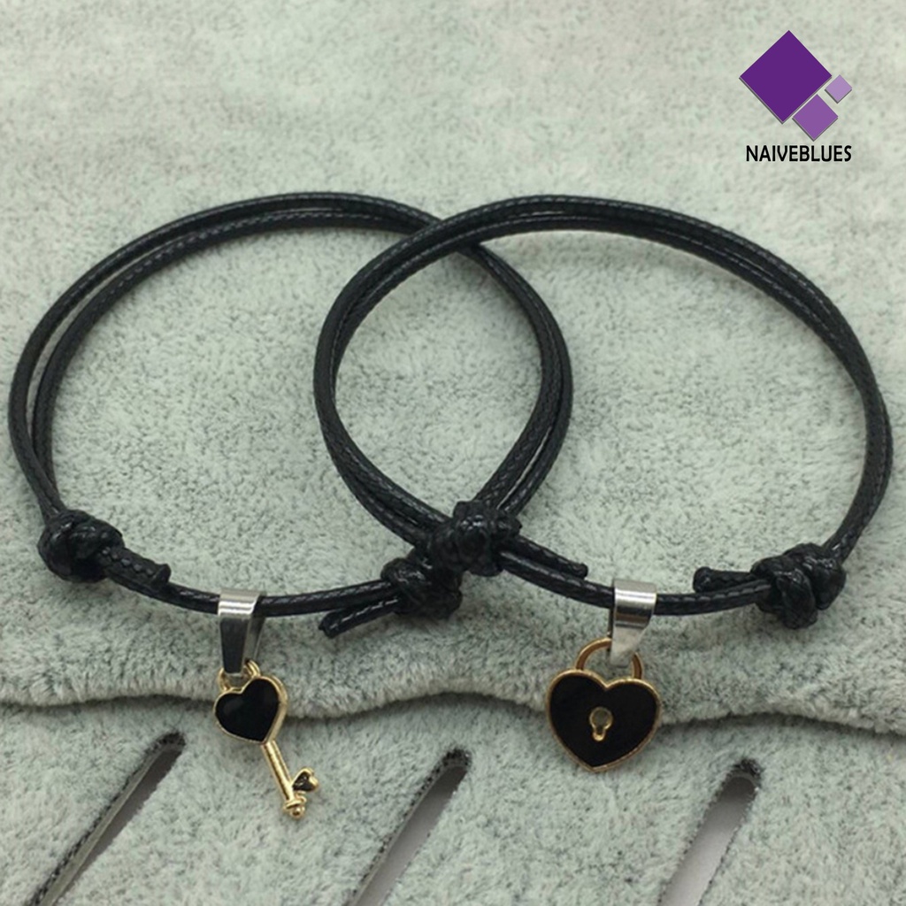 Naiveblue 1 Pasang Gelang Tangan Rantai Aksen Gembok Hati Bahan Resin Untuk Pasangan / Pria / Wanita