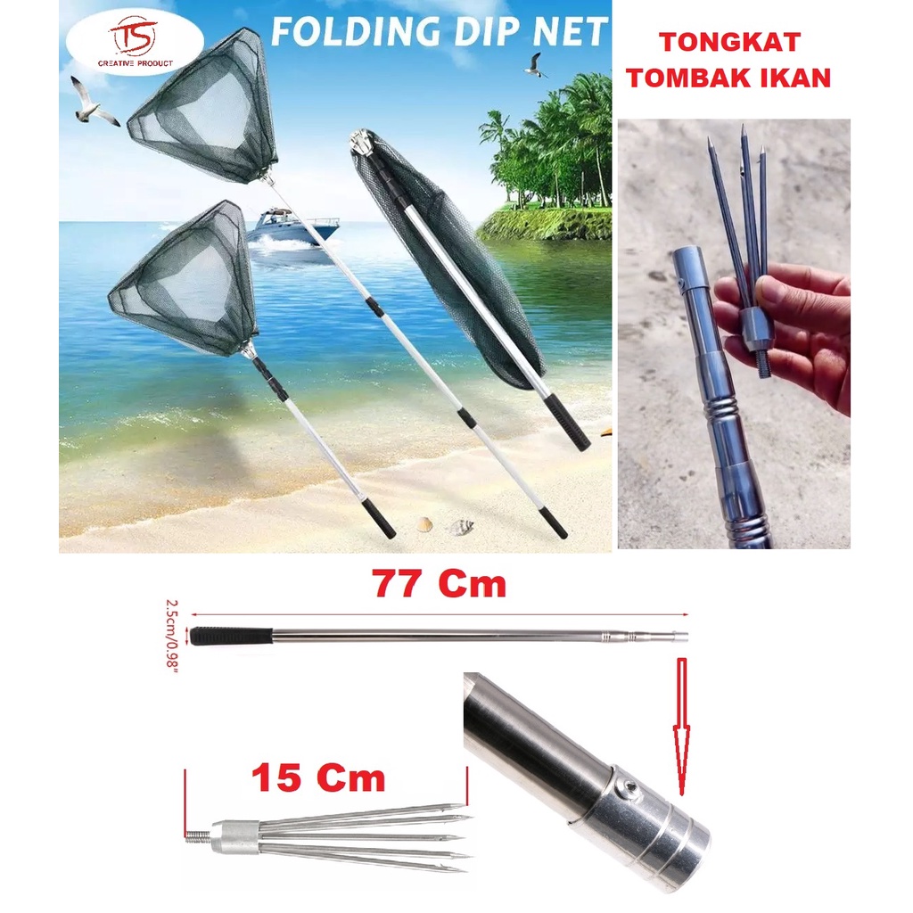 Original aluminium Tanggok serokan jala ikan jaring ikan lipat teleskopic aluminium saringan ikan AA