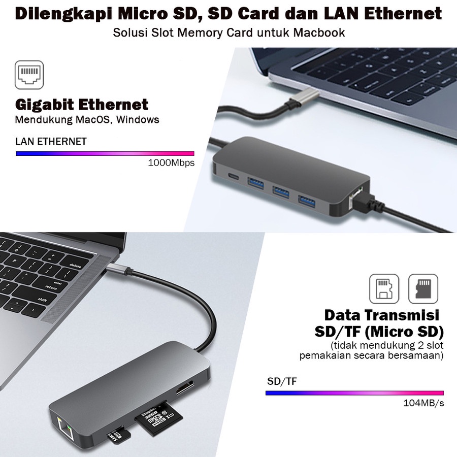 PX UCH18 USB Hub Adapter Converter 8in1 Type C USB 3.1