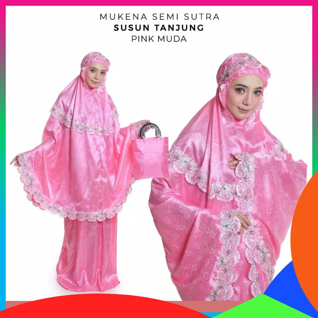 Mukena Semi Sutra Emboos Susun Tanjung Motif Bunga Terbaru