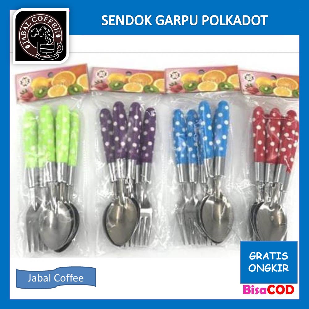 Sendok Garpu Makan Polkadot Warna / Sendok Garpu Motif Polkadot 6 Pcs