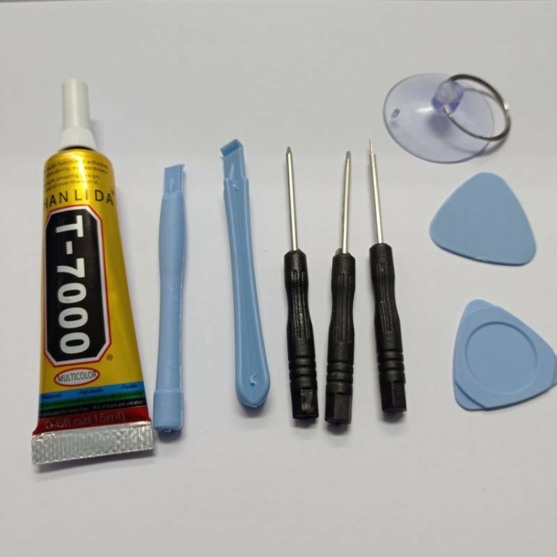 obeng set reparasi 8 in 1 / 10 in 1 + lem B7000 15ml / T7000 15ml