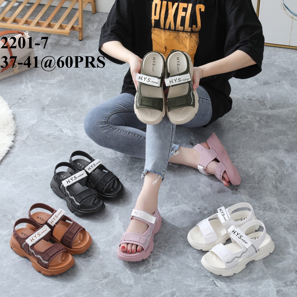 Sandal Wanita Terbaru /Sendal Selop Tali Wedges Jelly HYS NEW 2201-7/Sendal Karet  Kekinian