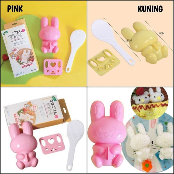 Set Isi 3 Cetakan Nasi Kelinci - Cetakan Nasi Bento Kelinci - Rabbit Mold - Cetakan Bekal Bento Anak - Cetakan Nasi Bentuk Bunny Lucu - Cetakan Nasi Bungkusan