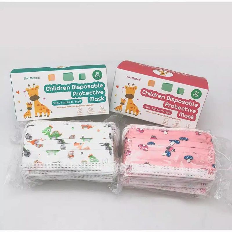 masker anak 3play earlop motif gambar karakter  1 box isi 50