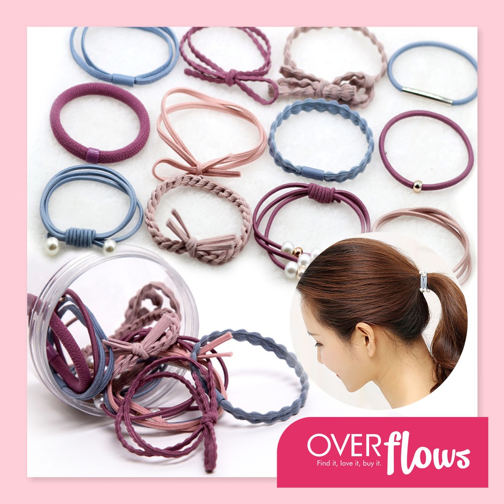 O F ✿ HA031 Ikat Tali Rambut Isi 12 Pcs Ala Korea