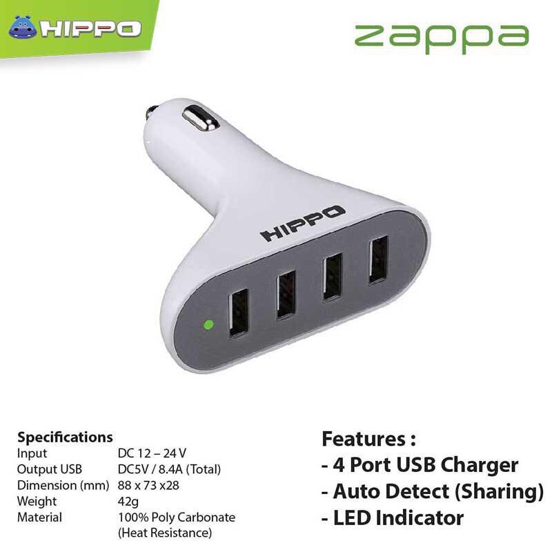 Hippo Charger Mobil Zappa VP 8.4A 4Usb Original - Garansi Resmi 1 Tahun