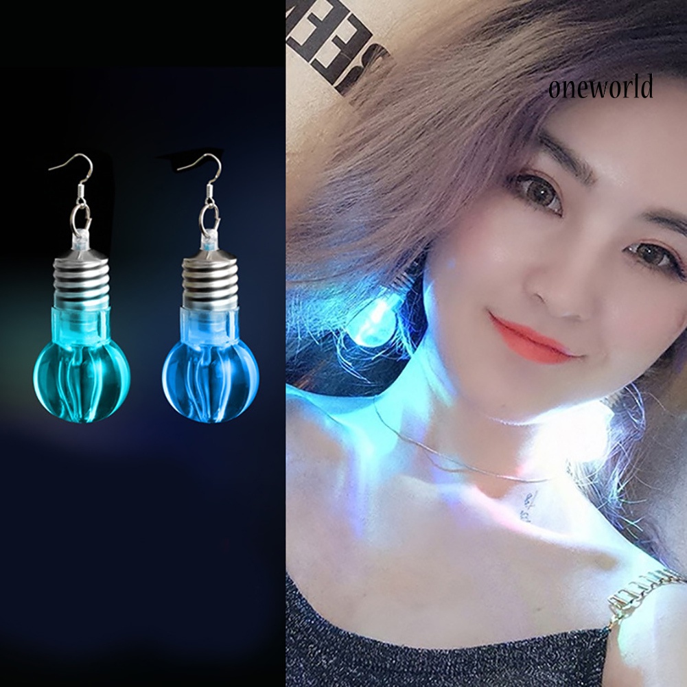 OW@ Silver Plated LED Bulb Lighting Hook Earrings Party Pub Club Women Jewelry Decor