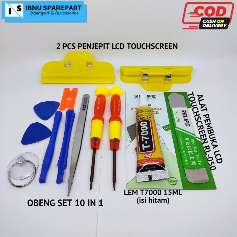 OBENG SET HP 10 IN 1 + PENJEPIT LCD + LEM T7000 15ML + PEMBUKA LCD TOUCHSCREEN RL-050 OPENING TOOLS SERVIS HP