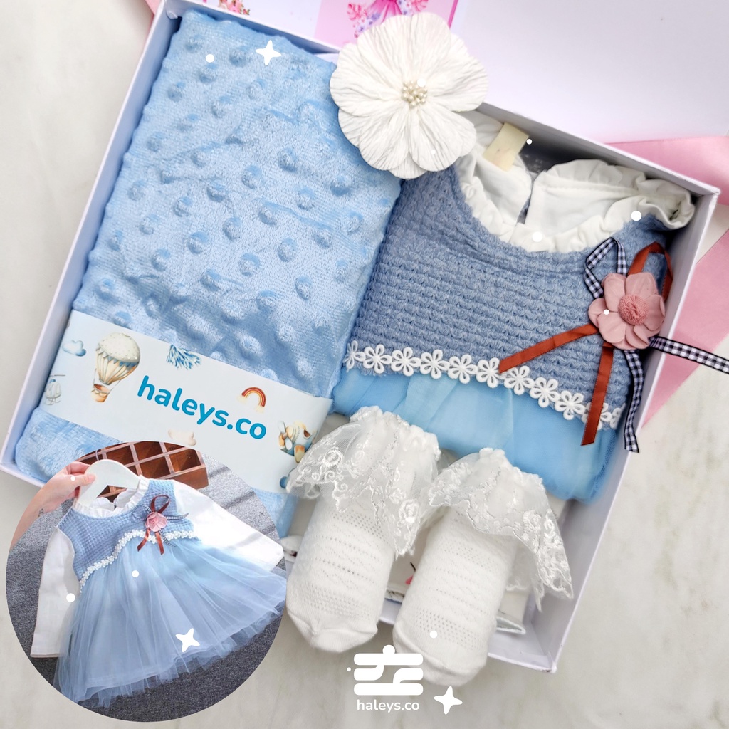 Kado bayi perempuan Korean blue  / Girl Baby Hampers 0-12 months/ Hampers bayi newborn tema korea / Kado bayi Laki Laki/ Babygirl Gift / Kado Lahiran / Giftbox baby / Haleys.co/ Kado bayi cewe