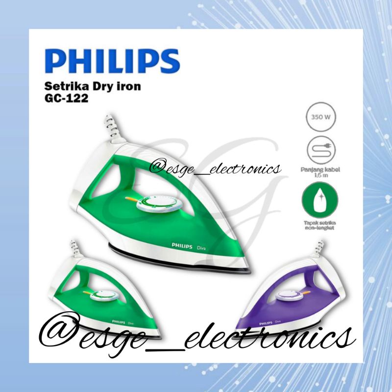 ORIGINAL SETRIKA PHILIPS DIVA GC 122 GC-122 STRIKA PHILIPS GC122 SETRIKA PHILIPS / DRY IRON GC 122 / GC-122 / GC122 [350 WATT] (GARANSI RESMI) GOSOKAN SETRIKA PHILIPS TERBARU GOSOKAN PAKAIAN SETRIKA STRIKA SETERIKA PHILIPS DIVA STRIKA PHILIPS DIVA