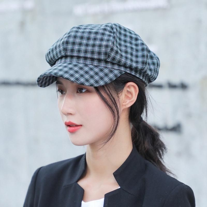 Topi Baret wanita Motif Kotak-kotak Gaya Jepang korea style