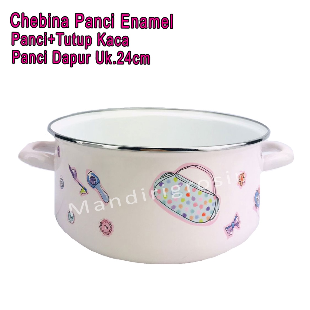 Panci+Tutup Kaca *Chebina Panci Enamel * Panci Dapur * 24cm