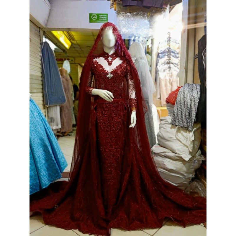 Gaun Pengantin Slim Marun, Navy, Silver, Moca Moilo