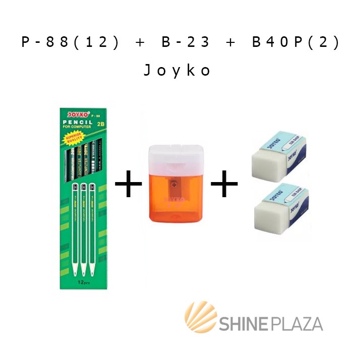 

tulis-alat-paket- flash sale pensil p-88 - serutan b-23 - penghapus 526 b40 joyko -paket-alat-tulis.