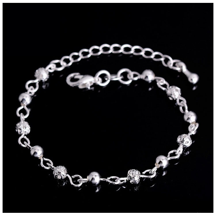 Gelang Manik-Manik Silver Bentuk Bola Hollow untuk Wanita