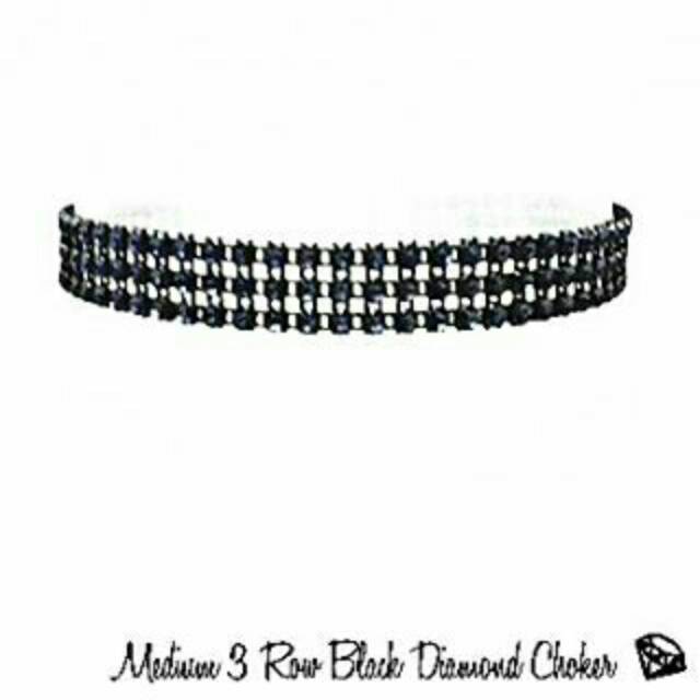 Medium 3 Row Black Diamond Choker Necklace | Kalung Handmade Premium Collection