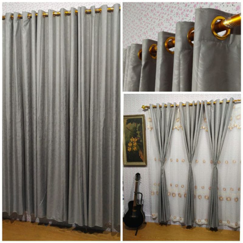 Gorden Jendela Blackout Embos Polos Lebar 135Cm Gorden Pintu Hordeng Polos Smokring Ring 12