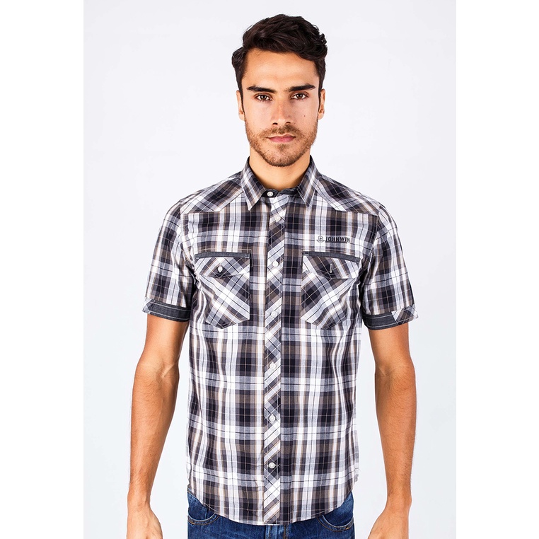 Johnwin - Kemeja Casual - Kemeja Pria - Kemeja Lengan Pendek - Kotak-Kotak - ASH.670.W880.540.C S/S 