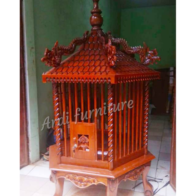 Sangkar besar kayu jati kandang ayam ukir sangkar burung mebel jepara