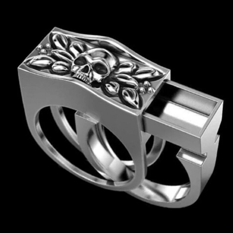 Cincin Sterling Silver   Desain Tengkorak Ukuran 7-14 Untuk Pria/Wanita