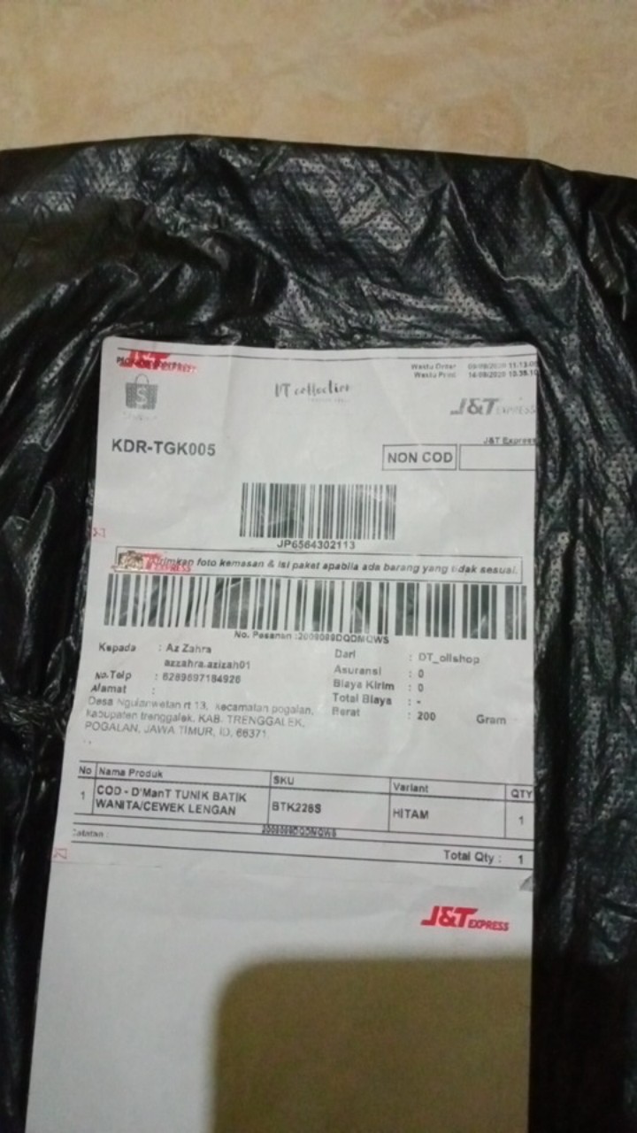Dt Colletion-tunik Batik Wanita/cewek Lengan Serut Pekalongan  Motif Kipas Hitam
