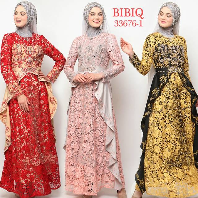 Bibiq 33676-1 Bibiq Fashion Wanita Maxidress Baju Gamis Pesta Brukat Baju Raya Gamis Mewah Terbaru