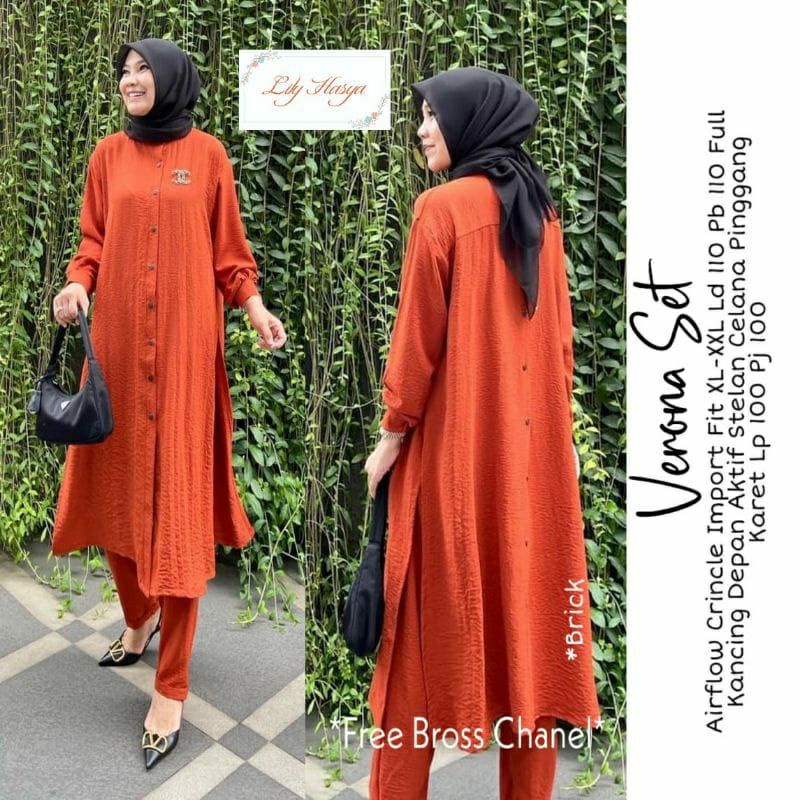 TKG - VERONA SET Long Tunik Crincle Jumbo Kancing Depan Aktif by Mumu Fashion Solo