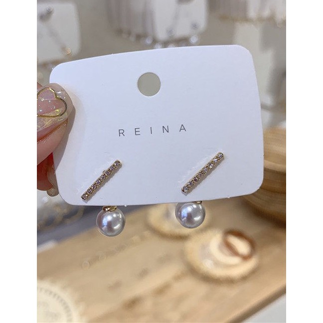 LRC Anting Tusuk Fashion Silver 925 Silver Needle Rhinestone Small Word Pearl Earrings D06538