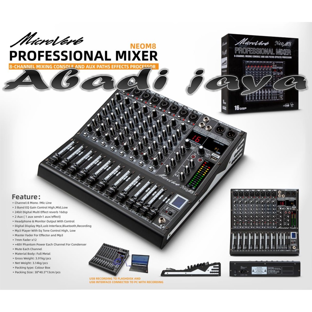 MIXER MICROVERB NEO M8 USB BLUTOOTH RECORDING TO PC MICROVERB NEOM8