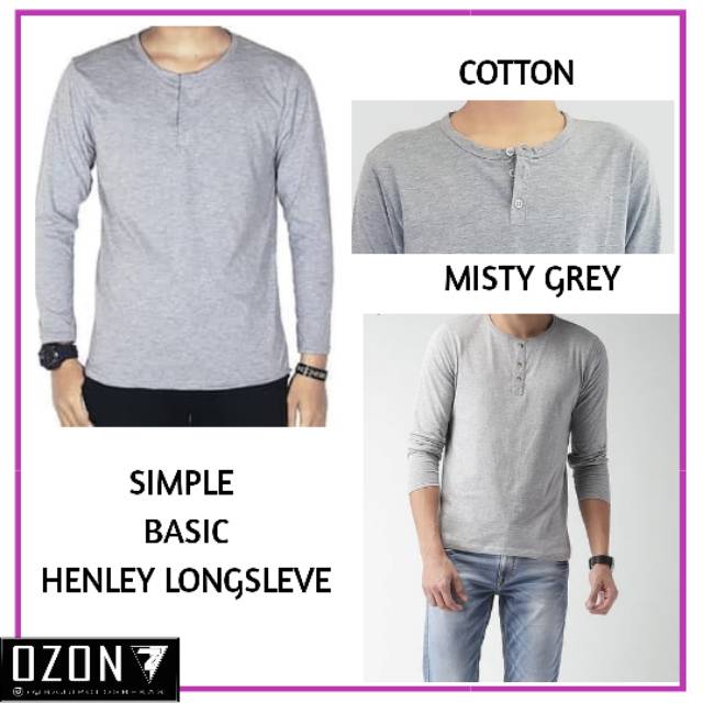 Kaos Kancing Kaos Henley Lengan Panjang Polos Best Seller Abu Tua Misty