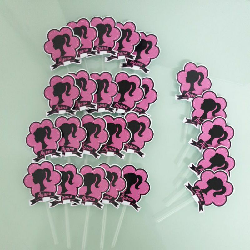 

barbie logo props topper cake cupcake hiasan kue birthday pink