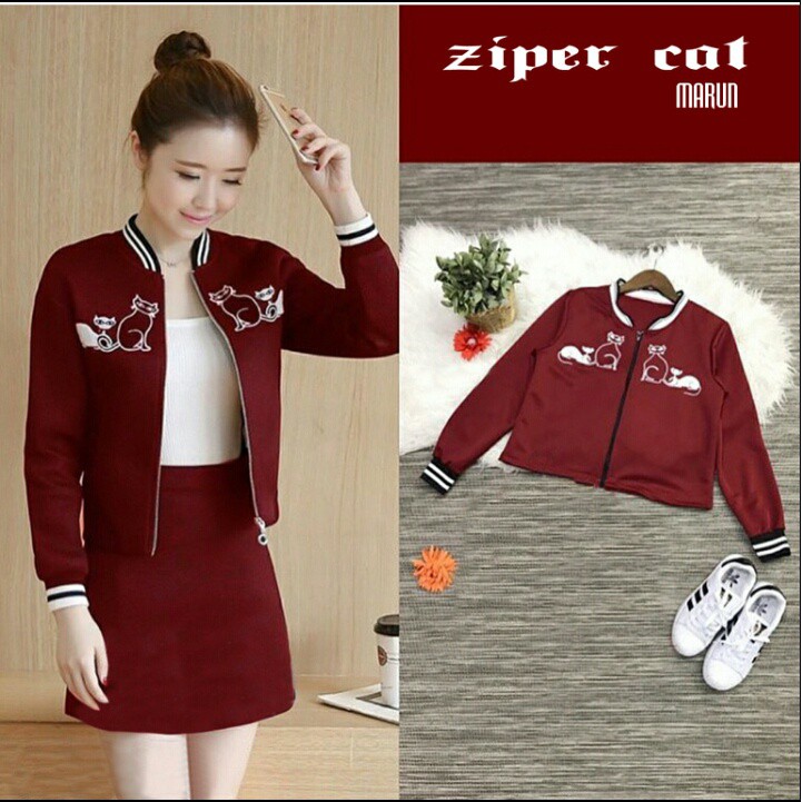 ZIPER CAT /  HITAM / NAVY / MAROON / JAKET WANITA TERPOPULER TERLARIS TERMURAH/BERKUALITAS/SIZE S DAN M