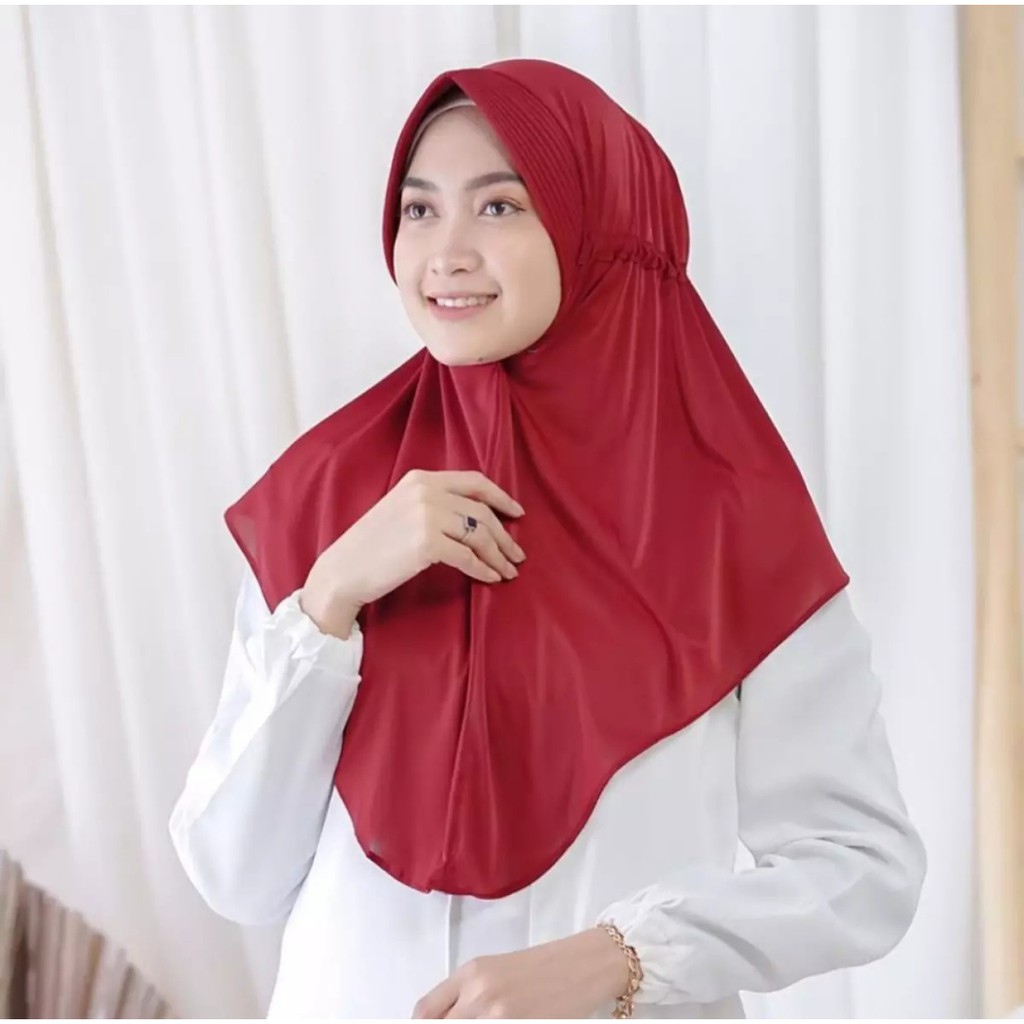 Jilbab Instan Serut Polos Jokowi Adiba Jersey - Kerudung Wanita -/ Hijab Serut Polos