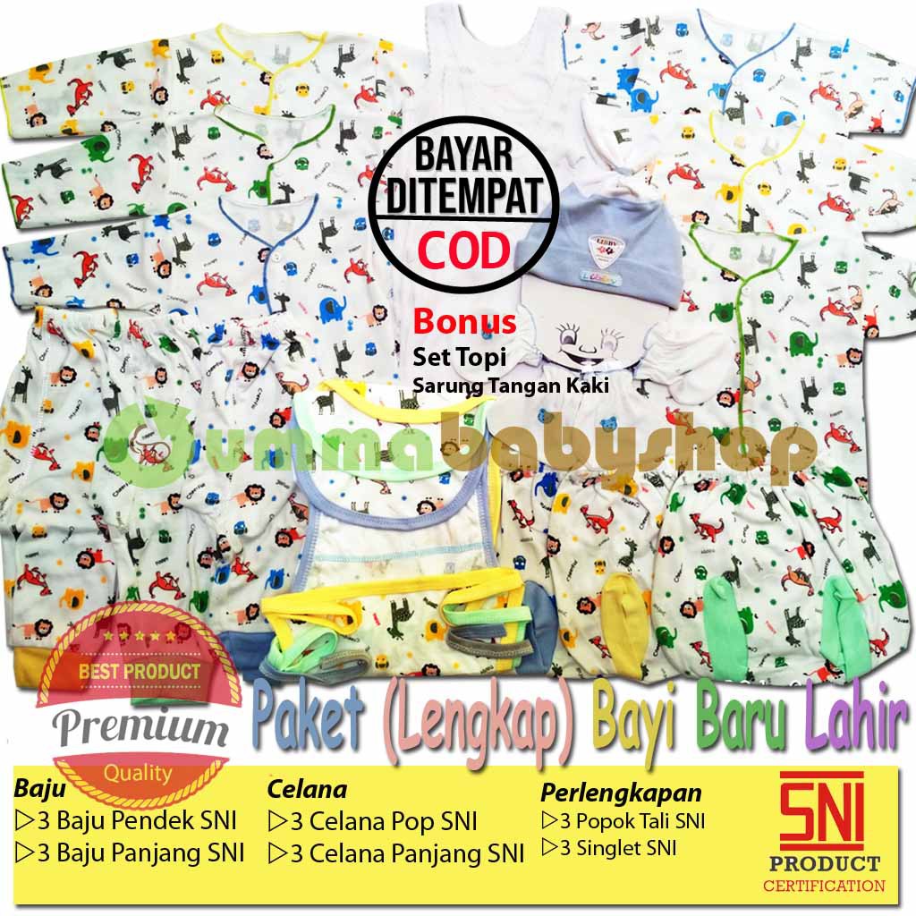 Perlengkapan Bayi Lahir Paket Newborn Kado Baju Celana Popok Sarung Singlet Topi Laki-laki Perempuan