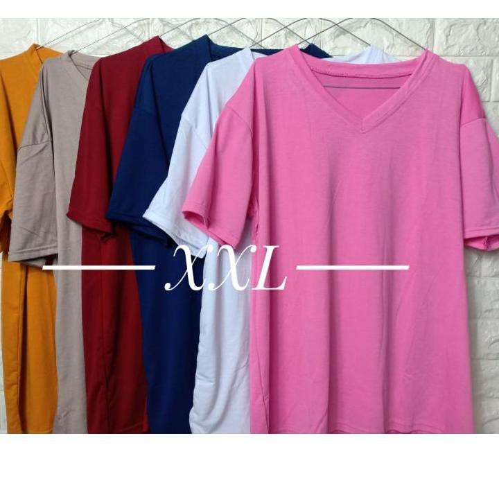 New Kaos T-Shirt Wanita Polos V-Neck XXL ..,..