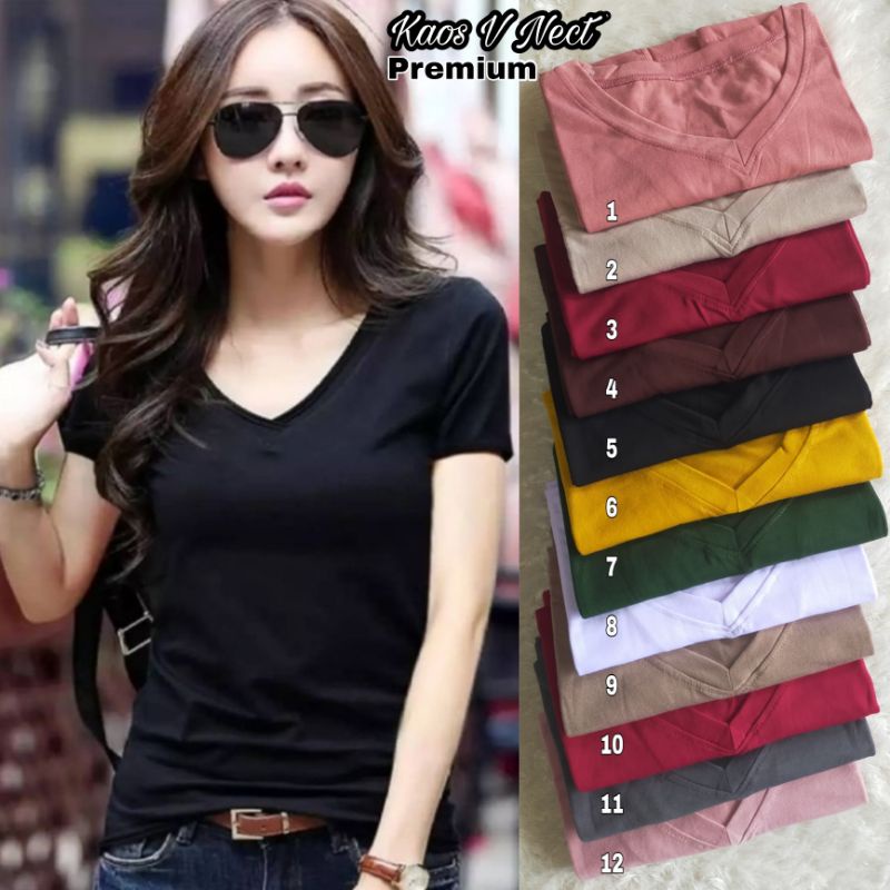 ☄️COD☄️ Kaos Polos Wanita Korean V Neck Lengan Pendek