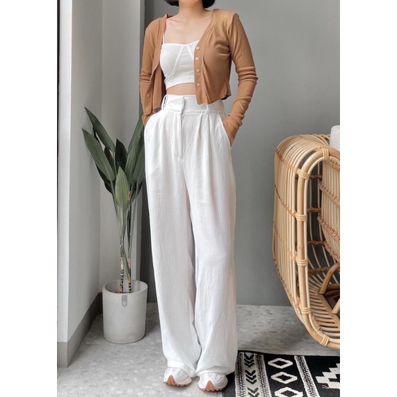 Celana Kulot Crinkle Highwaist Wanita Loose Cullote Pants Terbaru