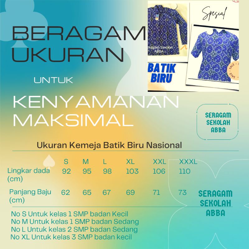 Batik Biru Nasional SD dan SMP Tunas Harapan Lengan Panjang Ready Stok