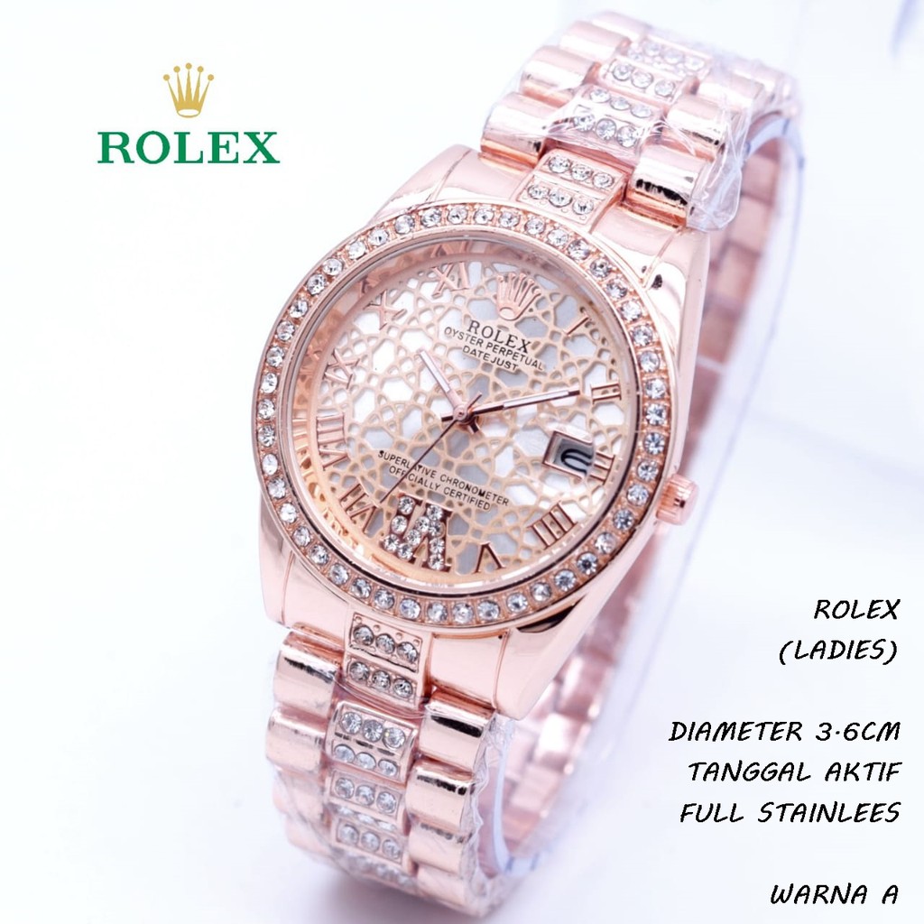 JAM TANGAN WANITA ROLEX MADU RANTAI TANGGAL AKTIF