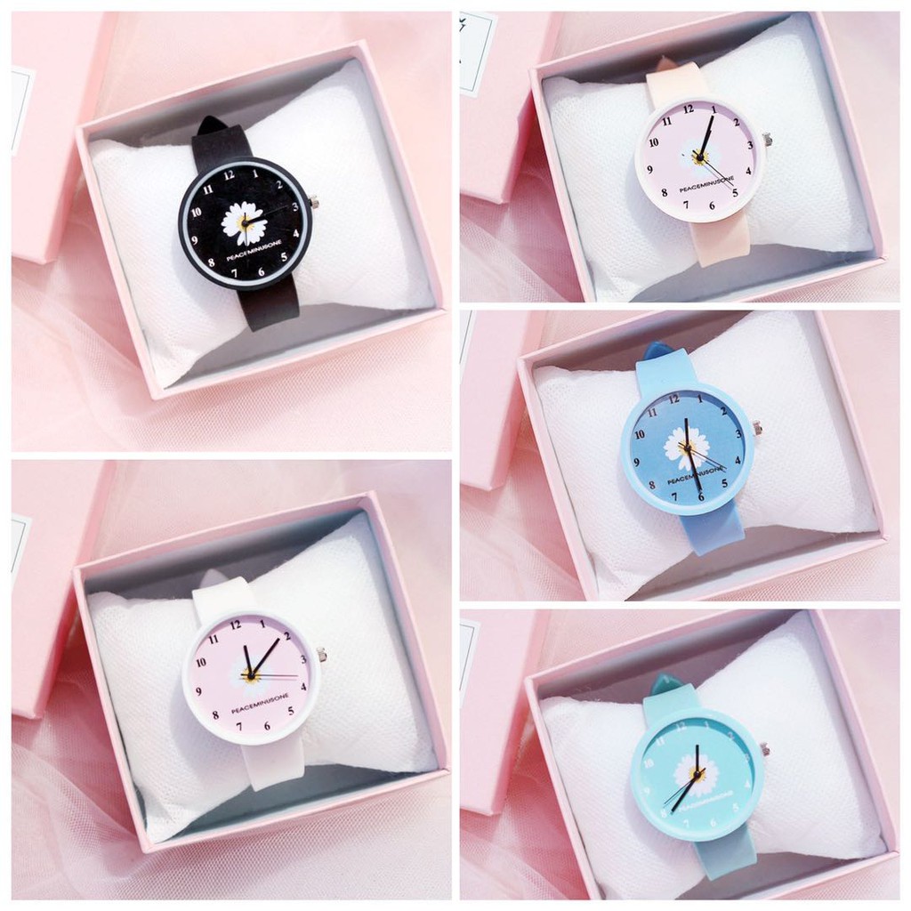 Jam Tangan Quartz Analog Korea Motif Bunga Daisy Untuk Wanita / Jam Tangan Bunga Import