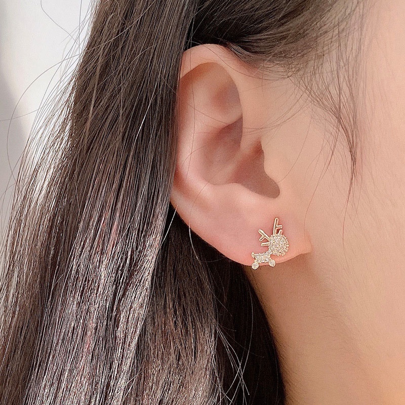 Anting Tusuk Sterling silver 925 Desain Rusa Hias Zircon Untuk Wanita